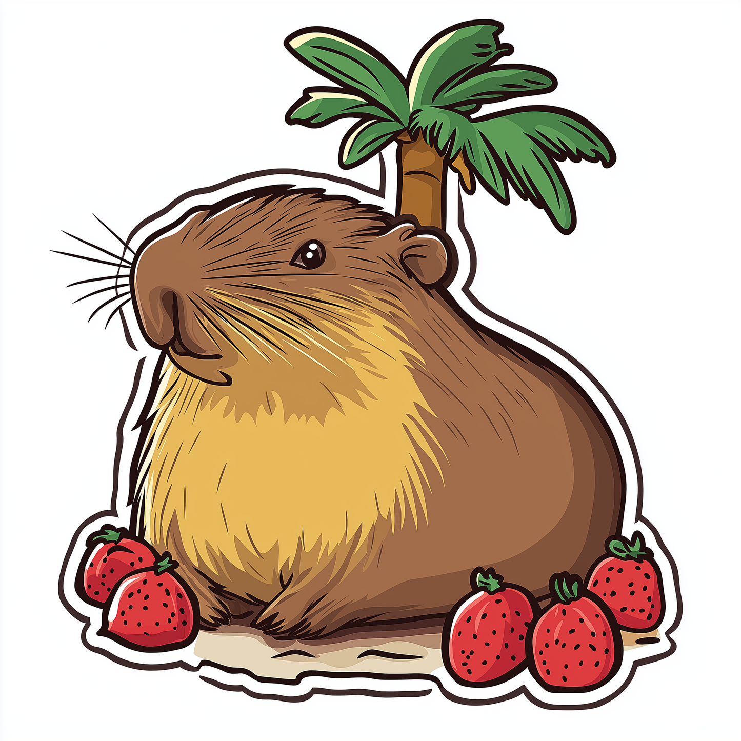 Capybara Sticker Die Cut and Kiss Cut Erdbeere Palme