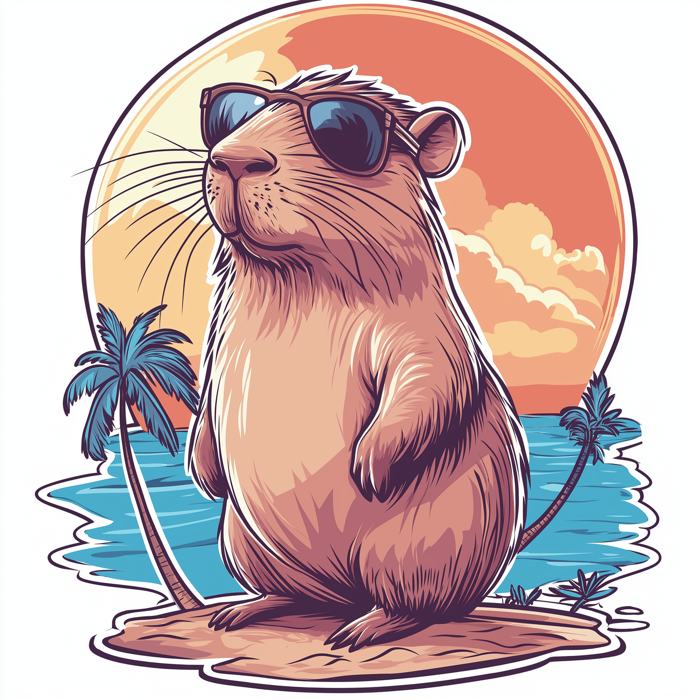 Capybara Sticker Die Cut and Kiss Cut Strand Sonnenuntergang Sonnenbrille