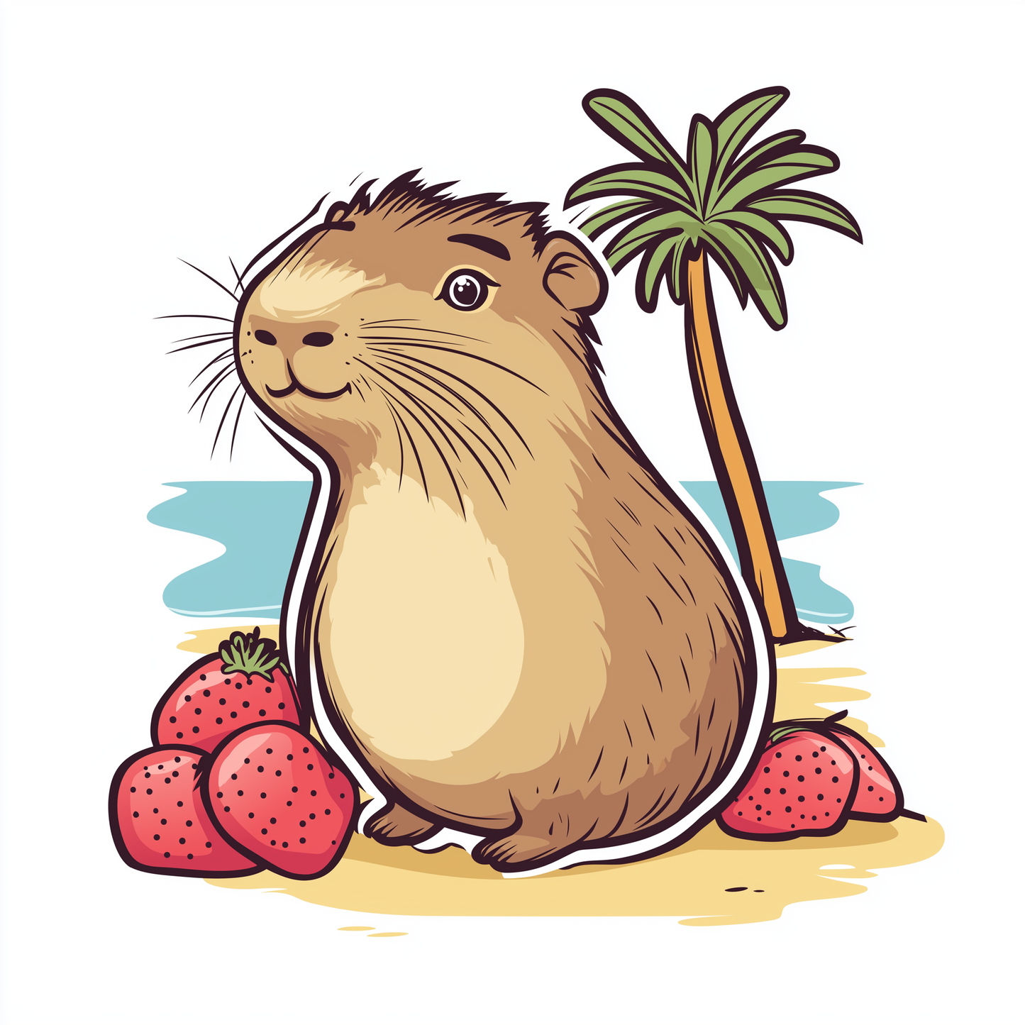 Capybara Sticker Die Cut and Kiss Cut Strand Palme Erdbeere