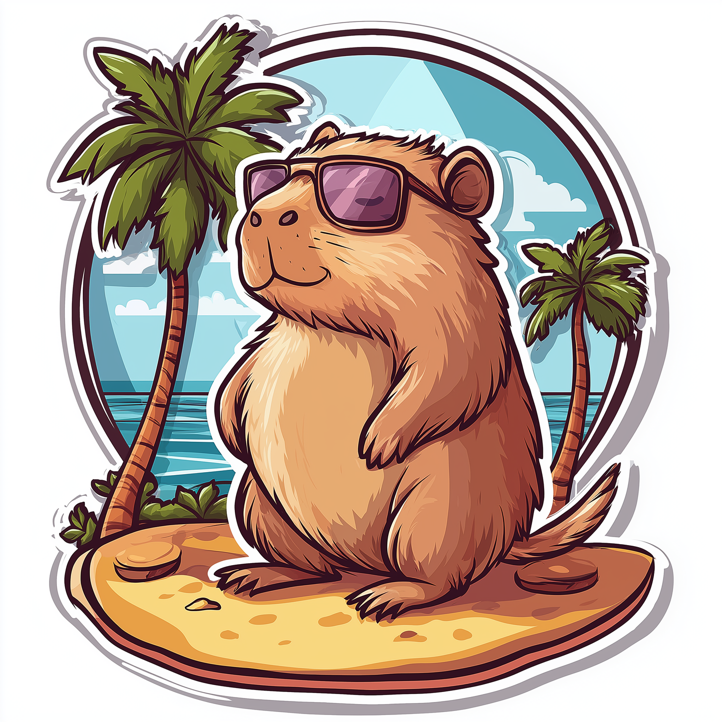 Capybara Sticker Die Cut and Kiss Cut Strand Palme Sonnenbrille