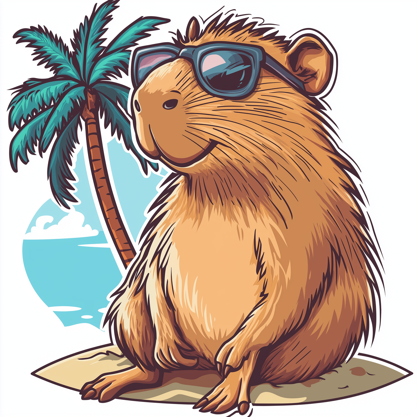 Capybara Sticker Die Cut and Kiss Cut Strand Palme Sonnenbrille