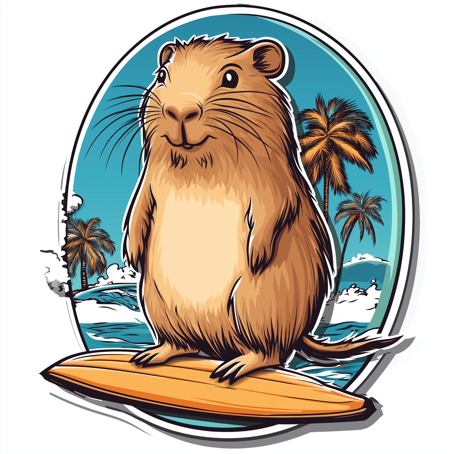 Capybara Sticker Die Cut and Kiss Cut Surfbrett