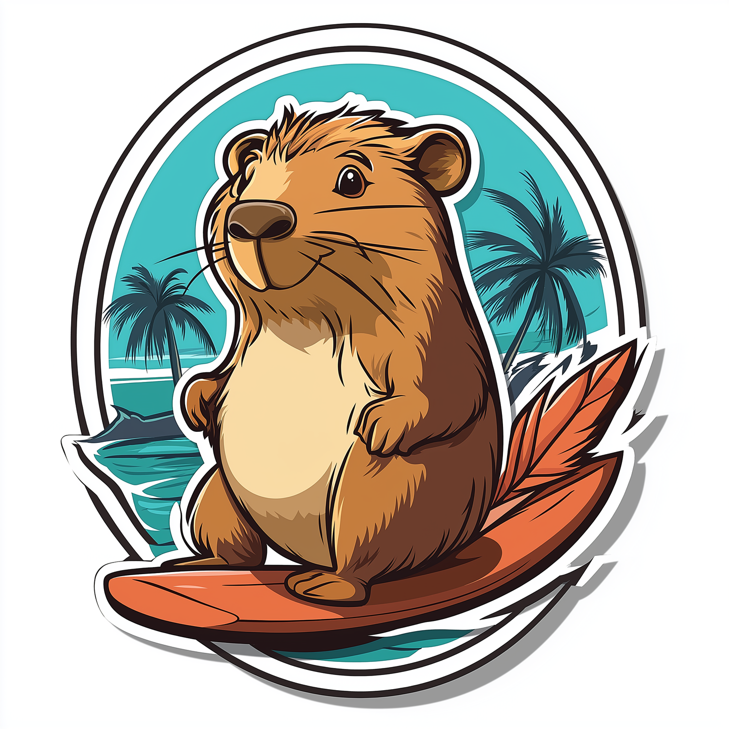 Capybara Sticker Die Cut and Kiss Cut Surfbrett