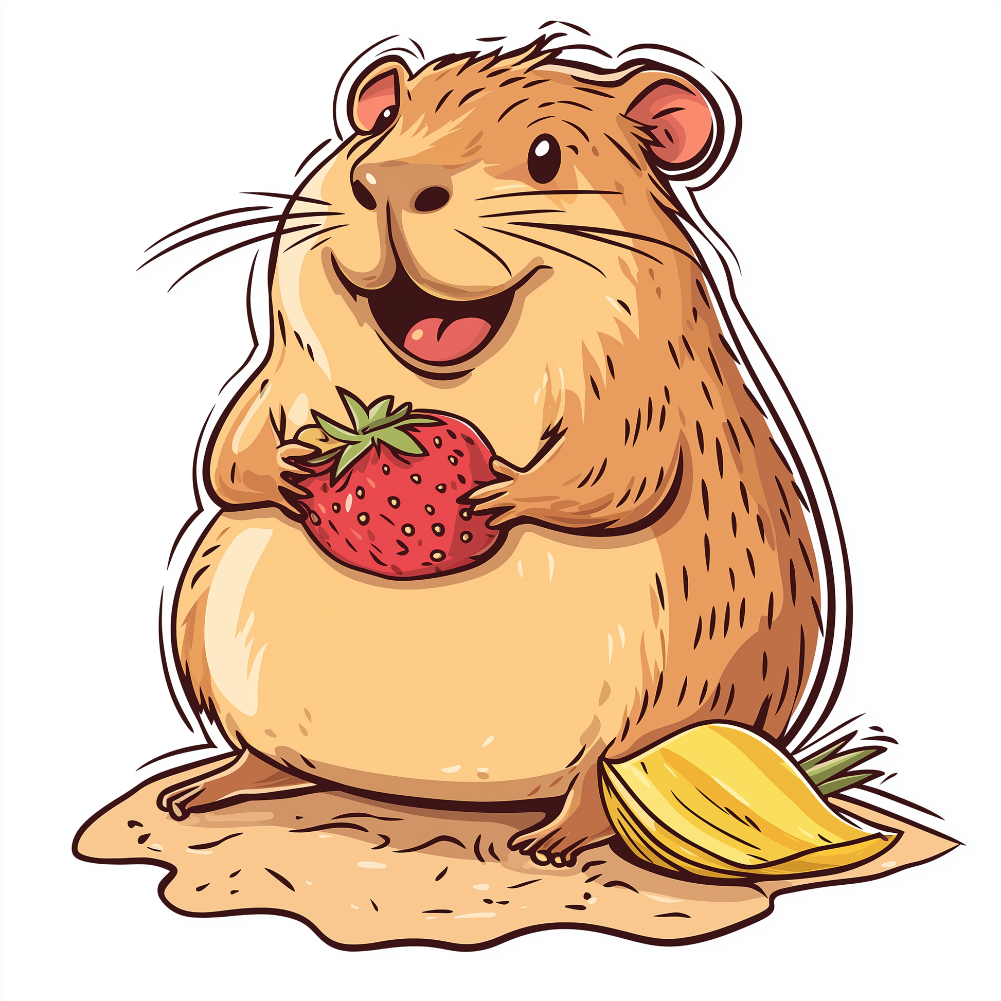 Capybara Sticker Die Cut and Kiss Cut Erdbeere